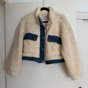 Urban Outfitters Cropped Cream & Denium Sherpa Jacket
